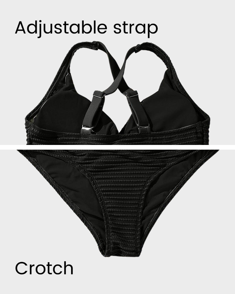 Textured Knot-Front High-Waisted Bikini Set