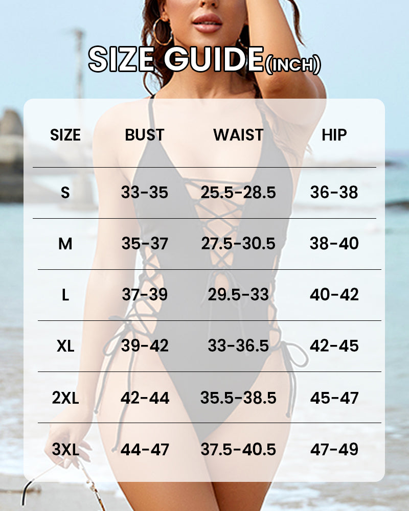 Deep Plunge V Neck High Cut Lace Up Swimsuit